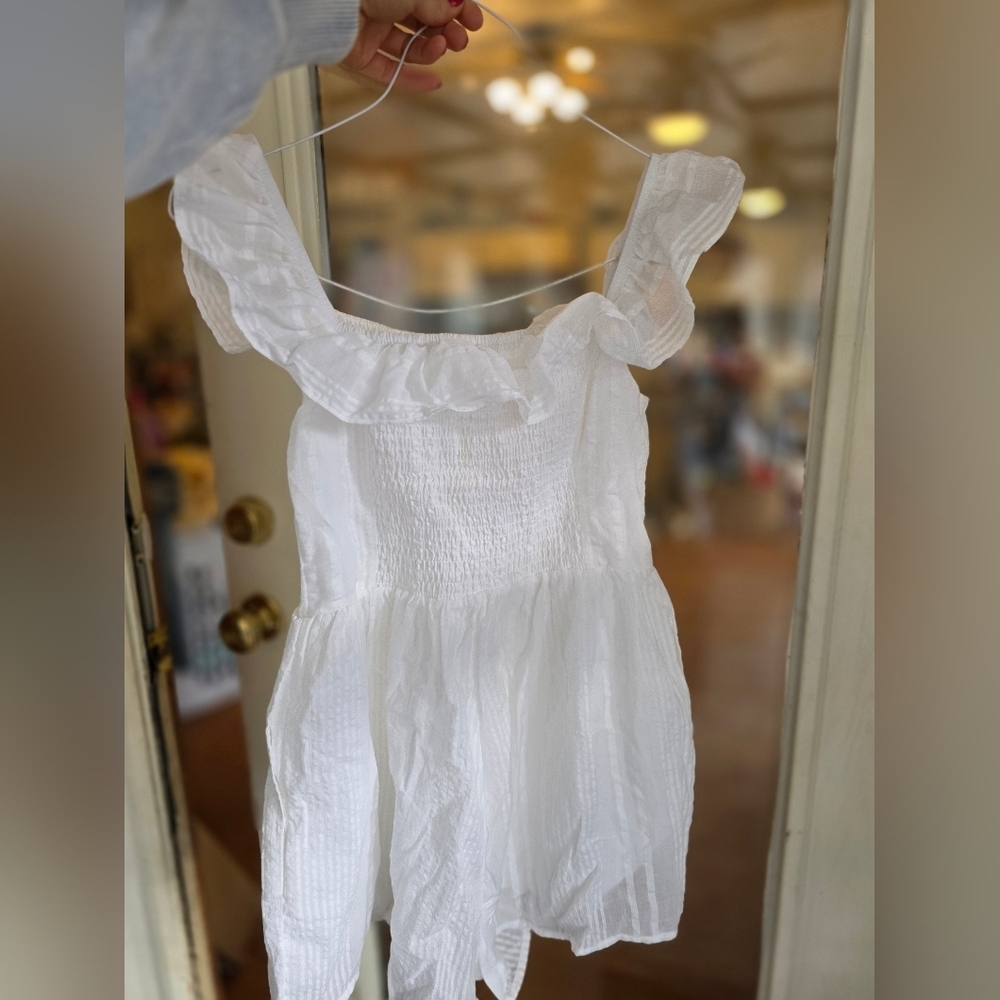 XS Aerie AE American Eagle White Ruffle romper One Piece Shorts Small - Picture 4 of 7